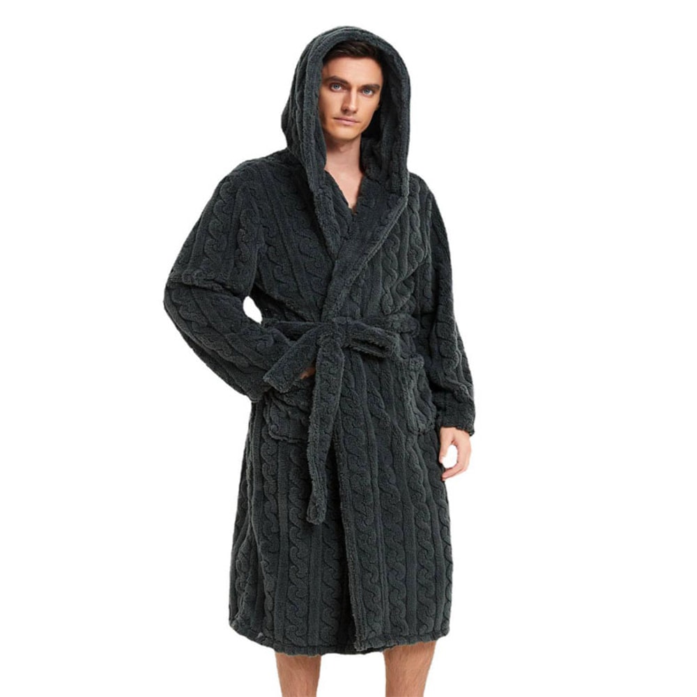 Men's Fall and Winter Warm Robe, Hooded Thickened Couple Robe, Shu Cotton Velvet Jacquard Pajamas Homewear