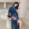 Sexy Print Flower Kimono Bathrobe Gown, New Spring Summer Female Long Robe Nightgown, Casual Silk Satin Home Dress Loung