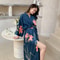 Sexy Print Flower Kimono Bathrobe Gown, New Spring Summer Female Long Robe Nightgown, Casual Silk Satin Home Dress Loung