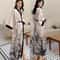 Sexy Print Flower Kimono Bathrobe Gown, New Spring Summer Female Long Robe Nightgown, Casual Silk Satin Home Dress Loung