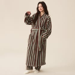 autumn winter couple bathrobe set, coral velvet thickened flannel pajamas for men and women, striped lengthed home cloth