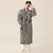 Autumn Winter Couple Bathrobe Set, Coral Velvet Thickened Flannel Pajamas for Men and Women, Striped Lengthed Home Cloth