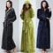 Women Extra Long Winter Coral Fleece Bathrobe, Hooded Cozy Kimono Nightgown Peignoir