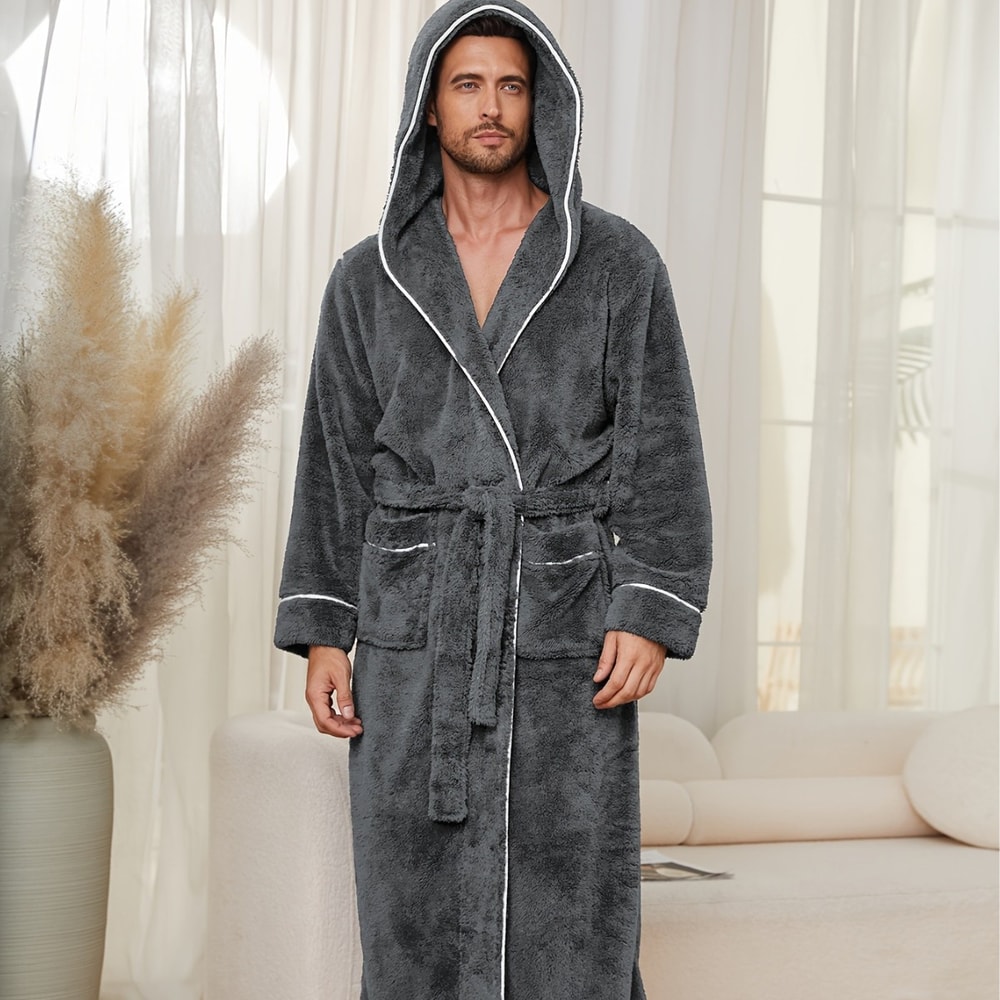 Flannel Luxury Open Weave Couples' Sleepwear, Men's Warm Cotton Bathrobe for Autumn and Winter