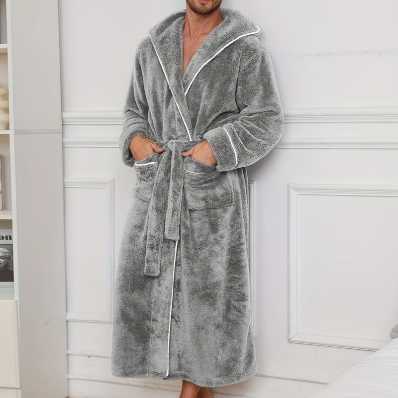 Flannel Luxury Open Weave Couples' Sleepwear, Men's Warm Cotton Bathrobe for Autumn and Winter