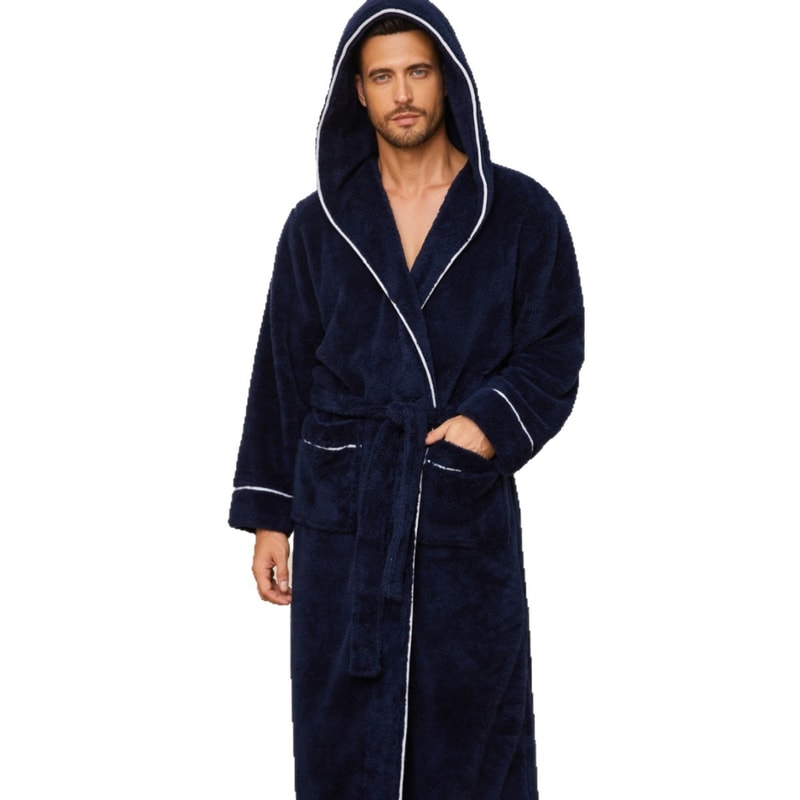 Flannel Luxury Open Weave Couples' Sleepwear, Men's Warm Cotton Bathrobe for Autumn and Winter