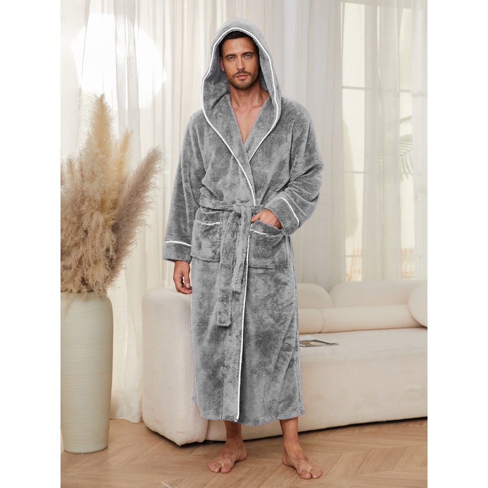 Flannel Luxury Open Weave Couples' Sleepwear, Men's Warm Cotton Bathrobe for Autumn and Winter