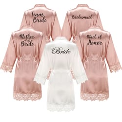 wedding bridesmaid gift satin lace robe, rose gold bride robe, bridal dressing gown for bachelorette party