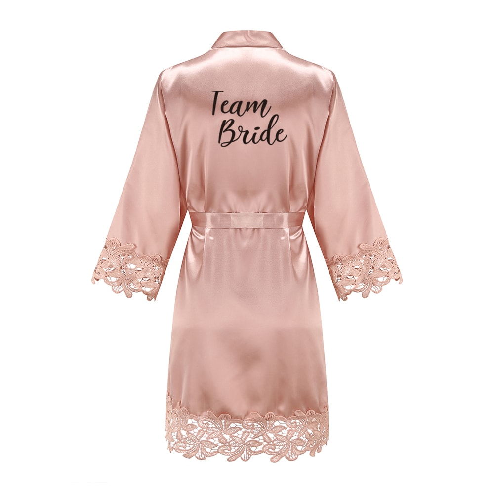 Wedding Bridesmaid Gift Satin Lace Robe, Rose Gold Bride Robe, Bridal Dressing Gown for Bachelorette Party