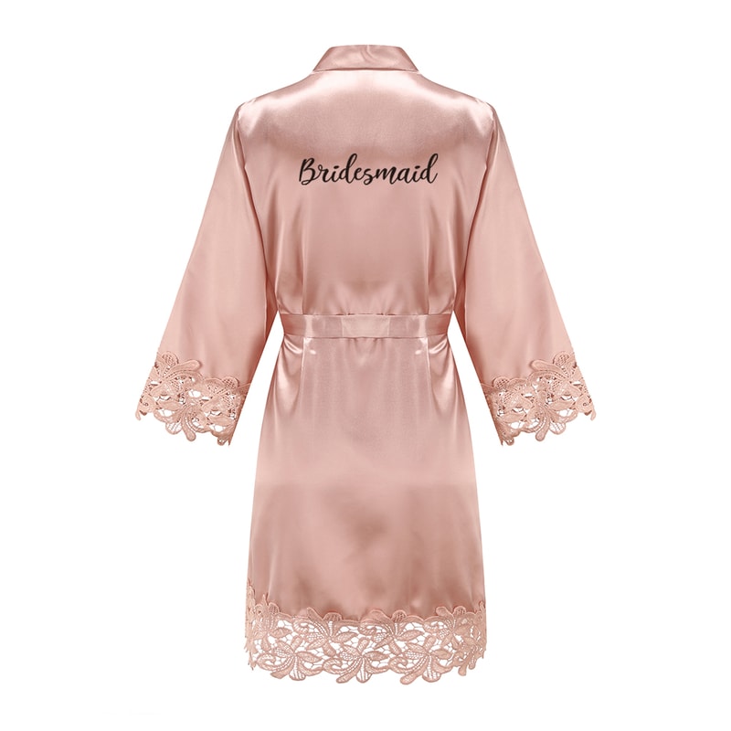 Wedding Bridesmaid Gift Satin Lace Robe, Rose Gold Bride Robe, Bridal Dressing Gown for Bachelorette Party