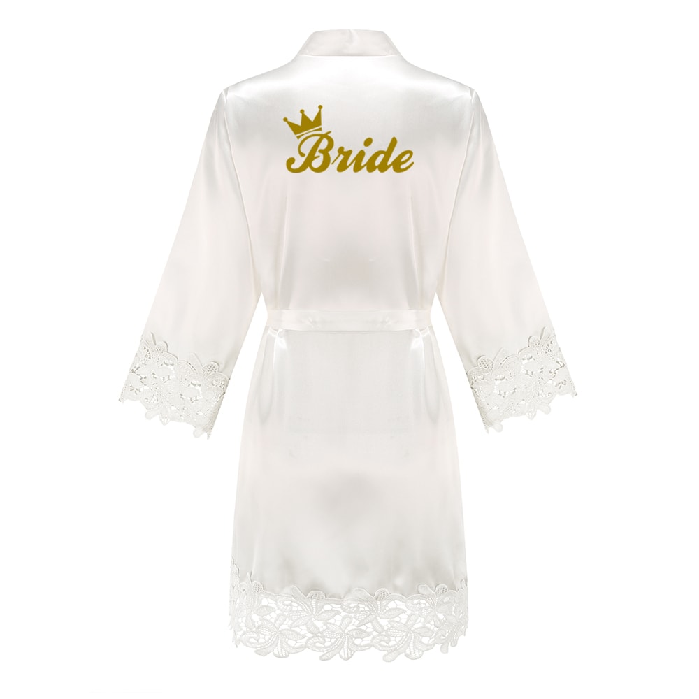 Wedding Bridesmaid Gift Satin Lace Robe, Rose Gold Bride Robe, Bridal Dressing Gown for Bachelorette Party