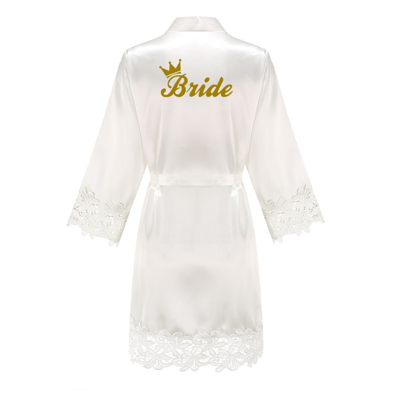 Wedding Bridesmaid Gift Satin Lace Robe, Rose Gold Bride Robe, Bridal Dressing Gown for Bachelorette Party