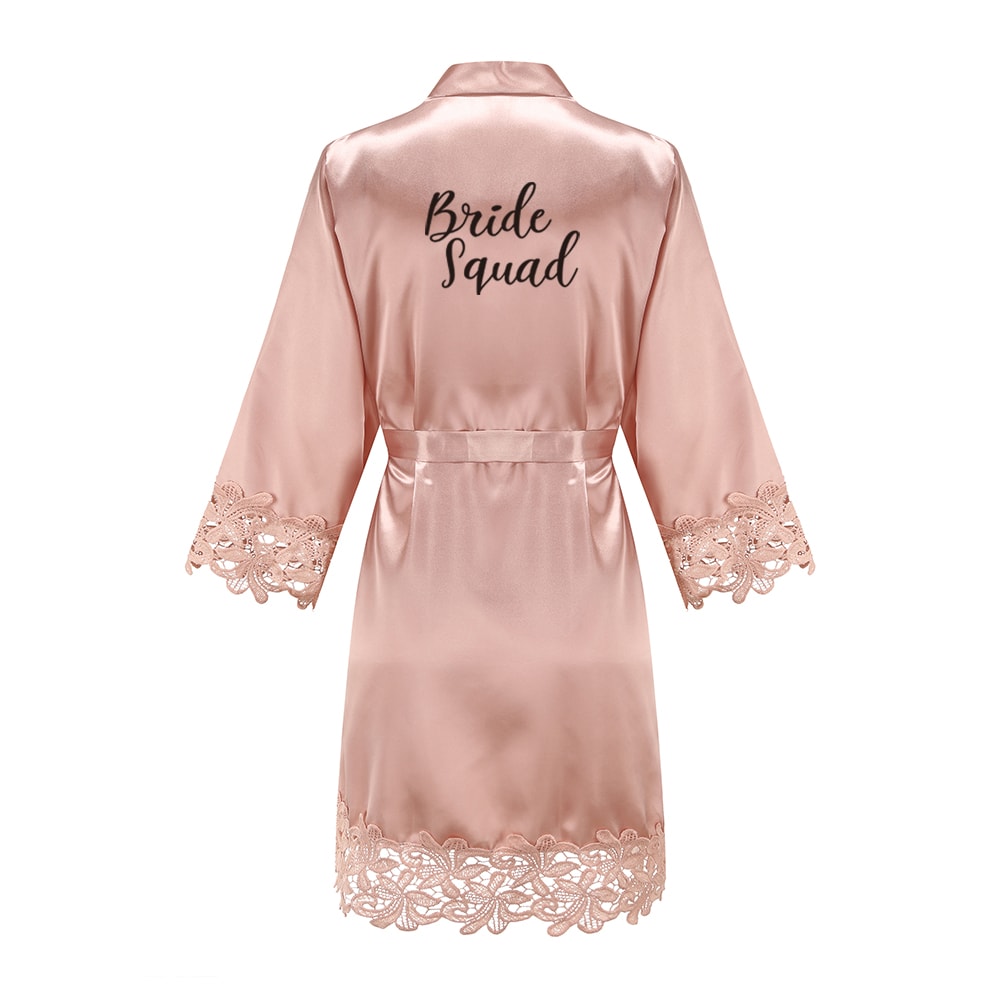 Wedding Bridesmaid Gift Satin Lace Robe, Rose Gold Bride Robe, Bridal Dressing Gown for Bachelorette Party