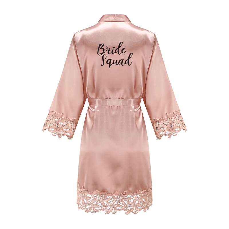 Wedding Bridesmaid Gift Satin Lace Robe, Rose Gold Bride Robe, Bridal Dressing Gown for Bachelorette Party