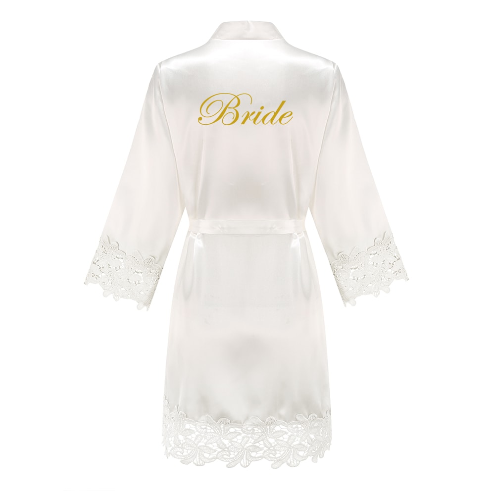 Wedding Bridesmaid Gift Satin Lace Robe, Rose Gold Bride Robe, Bridal Dressing Gown for Bachelorette Party