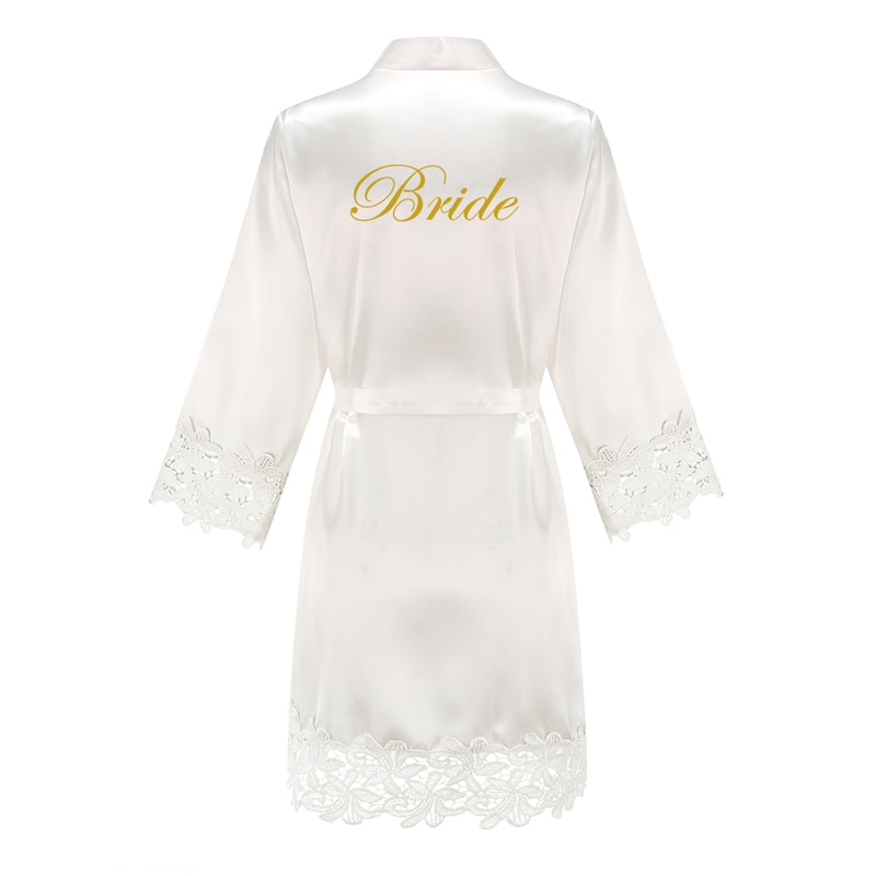 Wedding Bridesmaid Gift Satin Lace Robe, Rose Gold Bride Robe, Bridal Dressing Gown for Bachelorette Party