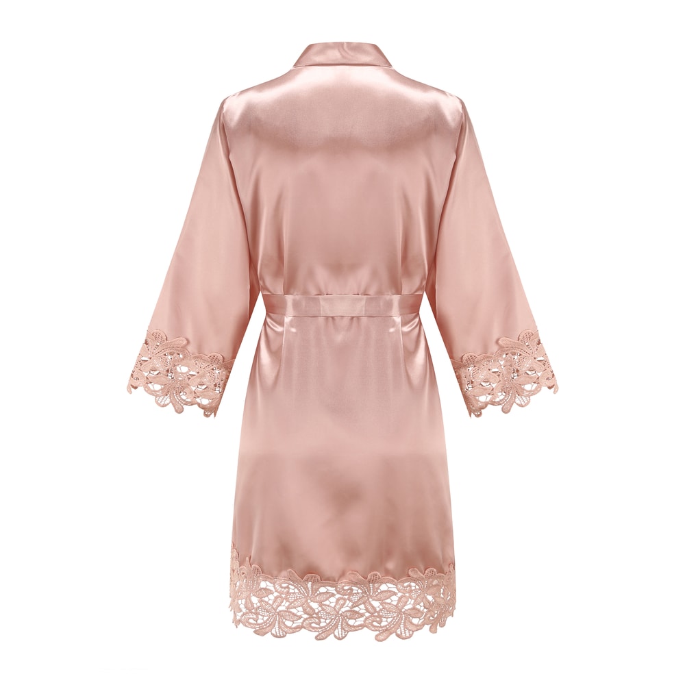 Wedding Bridesmaid Gift Satin Lace Robe, Rose Gold Bride Robe, Bridal Dressing Gown for Bachelorette Party
