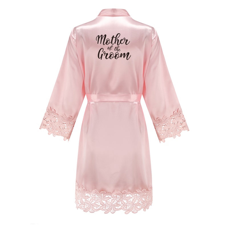 Wedding Bridesmaid Gift Satin Lace Robe, Rose Gold Bride Robe, Bridal Dressing Gown for Bachelorette Party