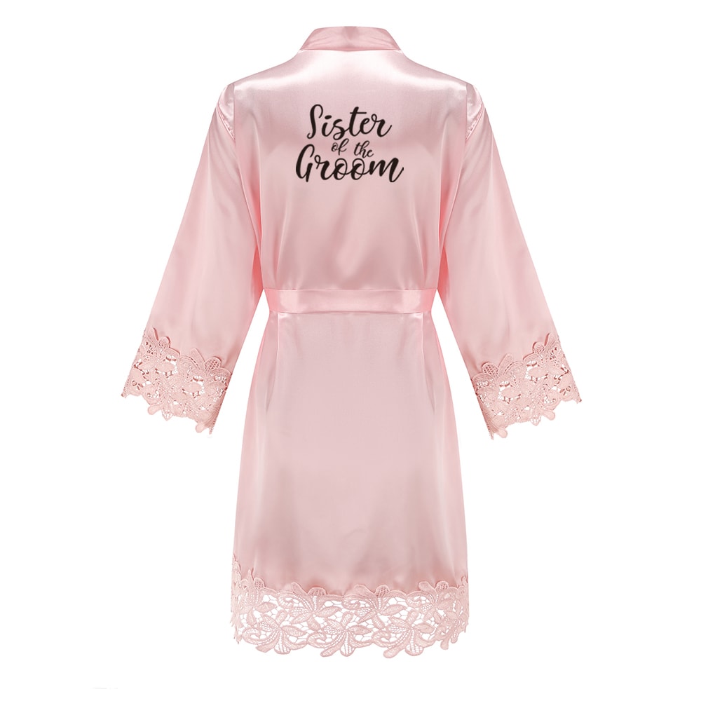 Wedding Bridesmaid Gift Satin Lace Robe, Rose Gold Bride Robe, Bridal Dressing Gown for Bachelorette Party