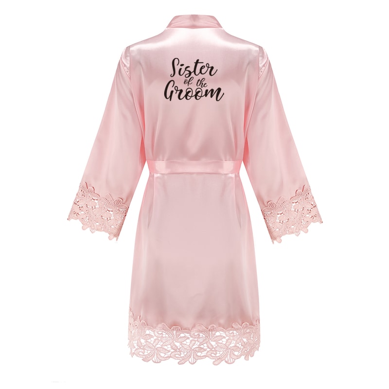 Wedding Bridesmaid Gift Satin Lace Robe, Rose Gold Bride Robe, Bridal Dressing Gown for Bachelorette Party