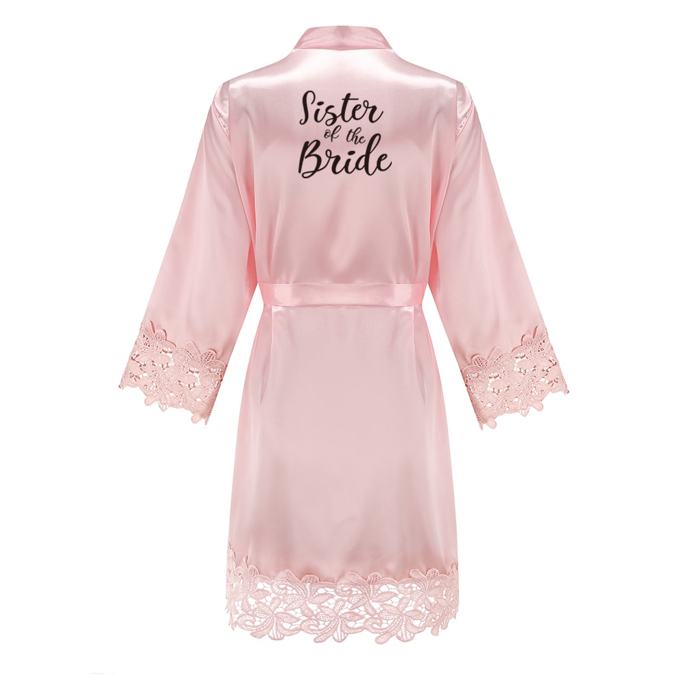Wedding Bridesmaid Gift Satin Lace Robe, Rose Gold Bride Robe, Bridal Dressing Gown for Bachelorette Party