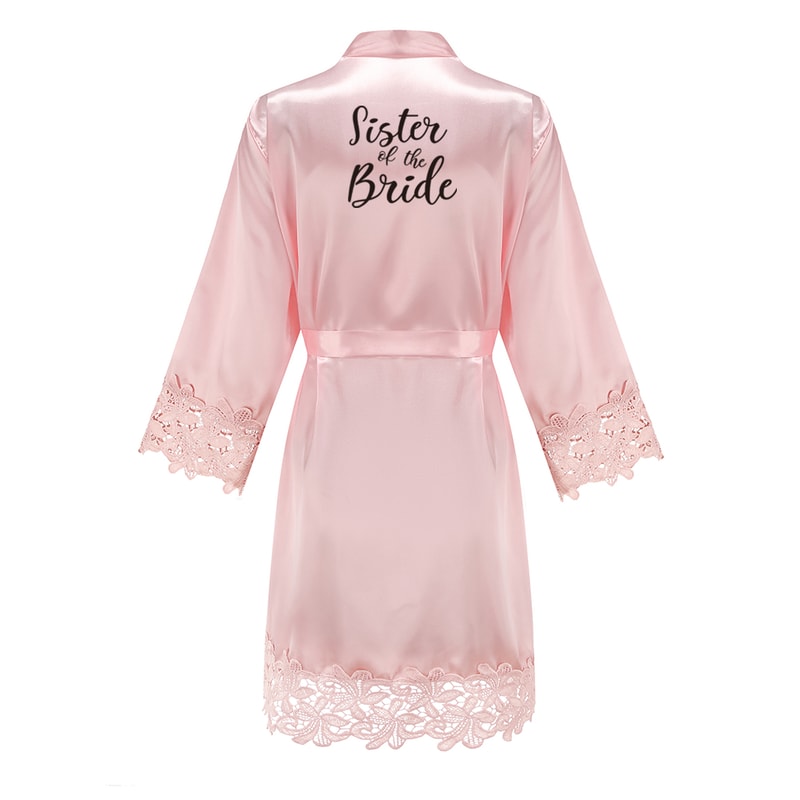 Wedding Bridesmaid Gift Satin Lace Robe, Rose Gold Bride Robe, Bridal Dressing Gown for Bachelorette Party