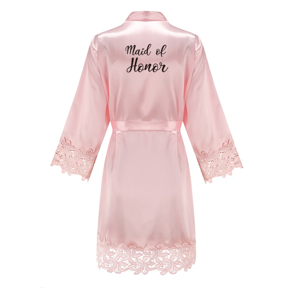 Wedding Bridesmaid Gift Satin Lace Robe, Rose Gold Bride Robe, Bridal Dressing Gown for Bachelorette Party