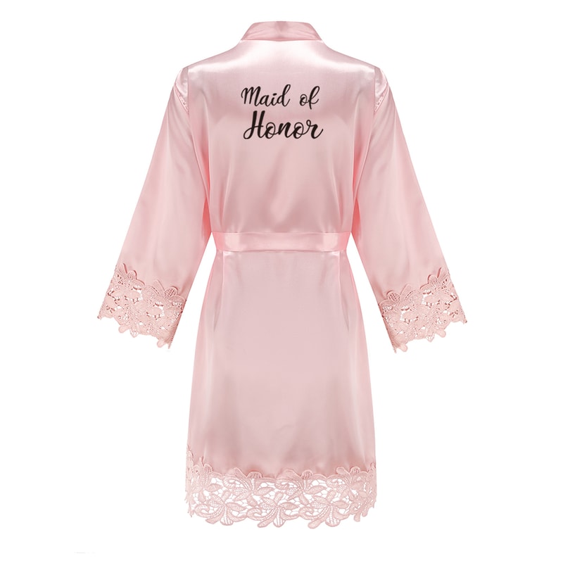 Wedding Bridesmaid Gift Satin Lace Robe, Rose Gold Bride Robe, Bridal Dressing Gown for Bachelorette Party