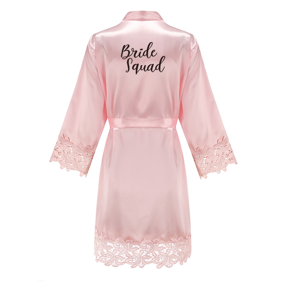 Wedding Bridesmaid Gift Satin Lace Robe, Rose Gold Bride Robe, Bridal Dressing Gown for Bachelorette Party