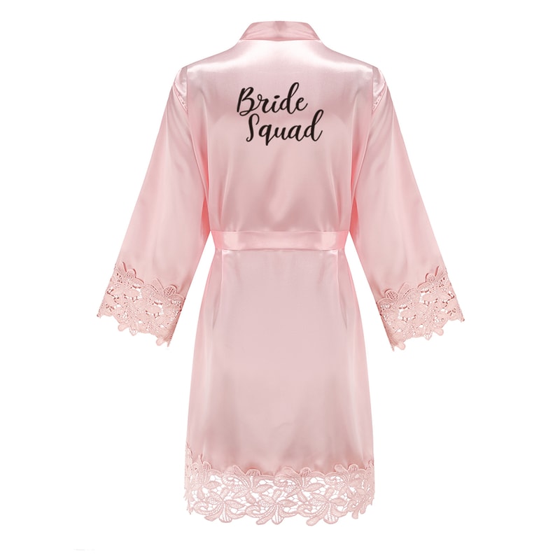 Wedding Bridesmaid Gift Satin Lace Robe, Rose Gold Bride Robe, Bridal Dressing Gown for Bachelorette Party