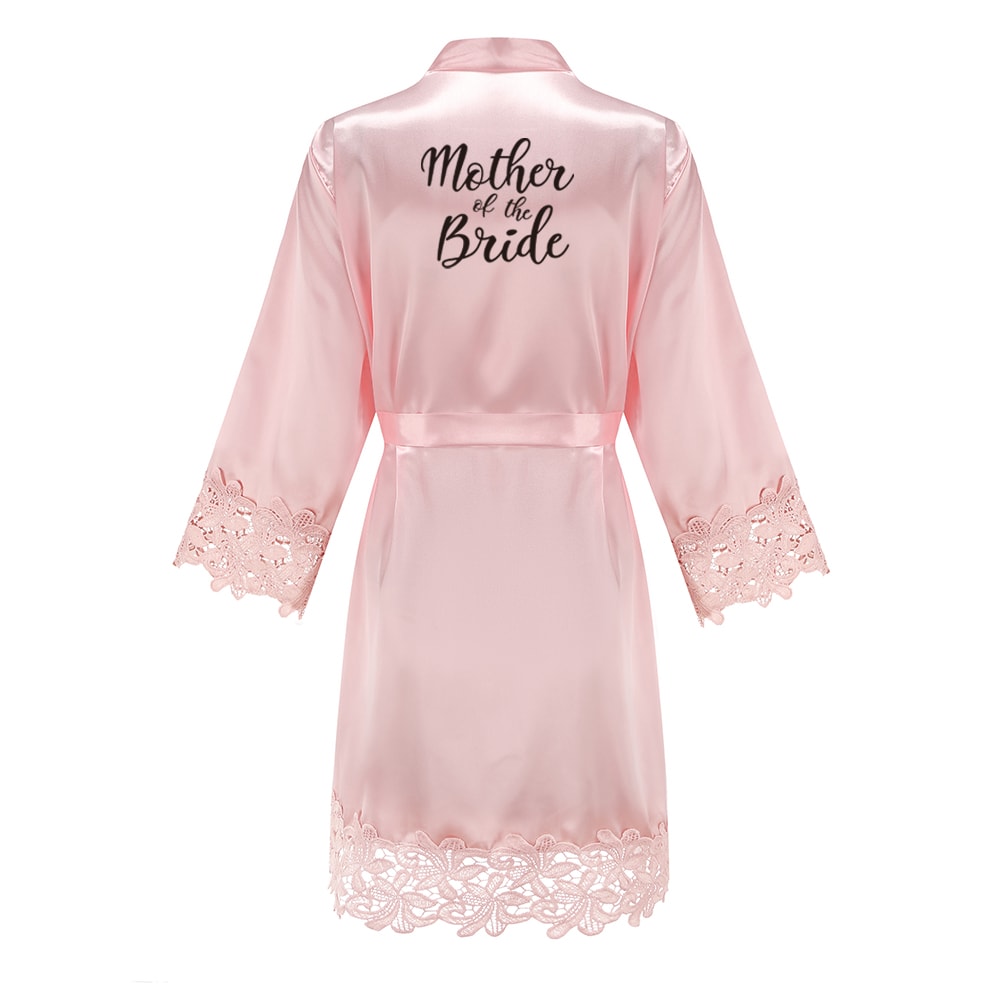 Wedding Bridesmaid Gift Satin Lace Robe, Rose Gold Bride Robe, Bridal Dressing Gown for Bachelorette Party