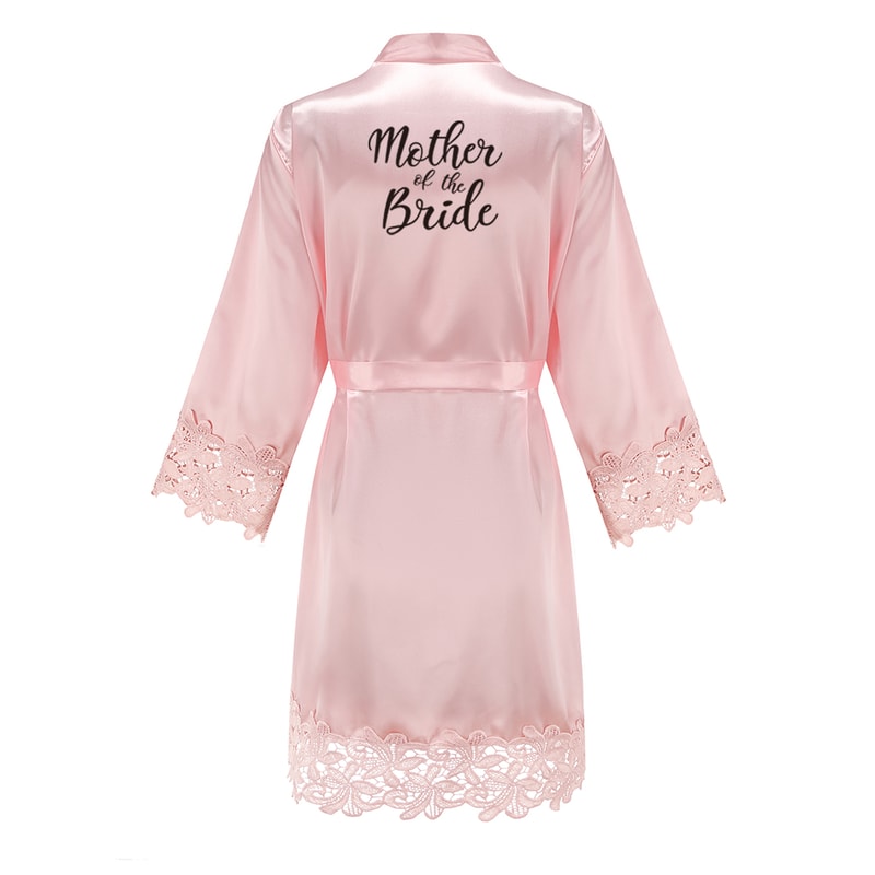 Wedding Bridesmaid Gift Satin Lace Robe, Rose Gold Bride Robe, Bridal Dressing Gown for Bachelorette Party