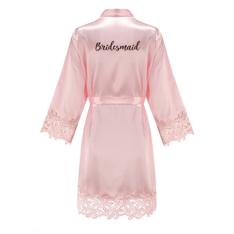 Wedding Bridesmaid Gift Satin Lace Robe, Rose Gold Bride Robe, Bridal Dressing Gown for Bachelorette Party