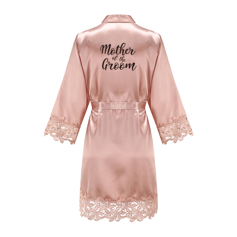 Wedding Bridesmaid Gift Satin Lace Robe, Rose Gold Bride Robe, Bridal Dressing Gown for Bachelorette Party