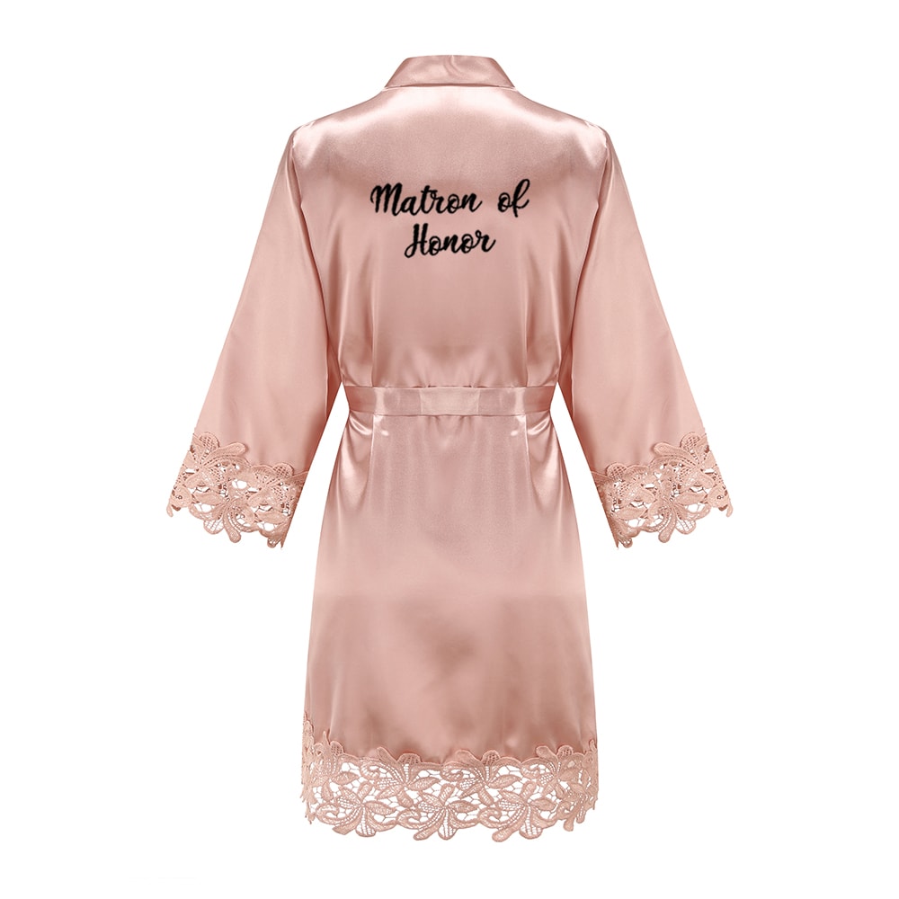 Wedding Bridesmaid Gift Satin Lace Robe, Rose Gold Bride Robe, Bridal Dressing Gown for Bachelorette Party