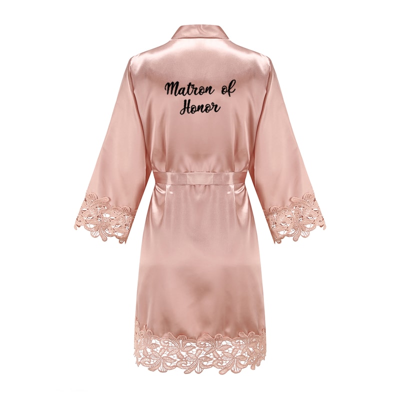 Wedding Bridesmaid Gift Satin Lace Robe, Rose Gold Bride Robe, Bridal Dressing Gown for Bachelorette Party
