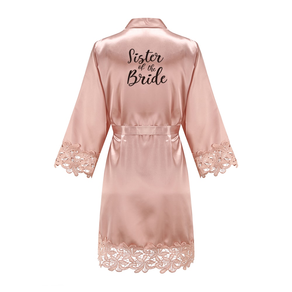Wedding Bridesmaid Gift Satin Lace Robe, Rose Gold Bride Robe, Bridal Dressing Gown for Bachelorette Party