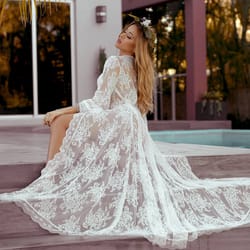 lace sheer dress women bathrobes long nightgowns kimono bridesmaid robes sleepwear
