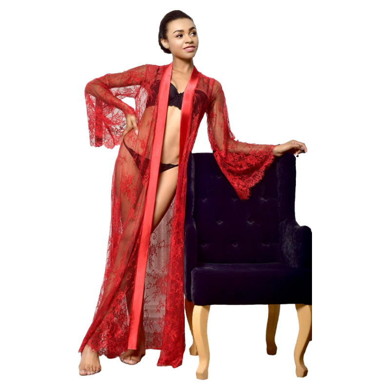 Lace Sheer Dress Women Bathrobes Long Nightgowns Kimono Bridesmaid Robes Sleepwear