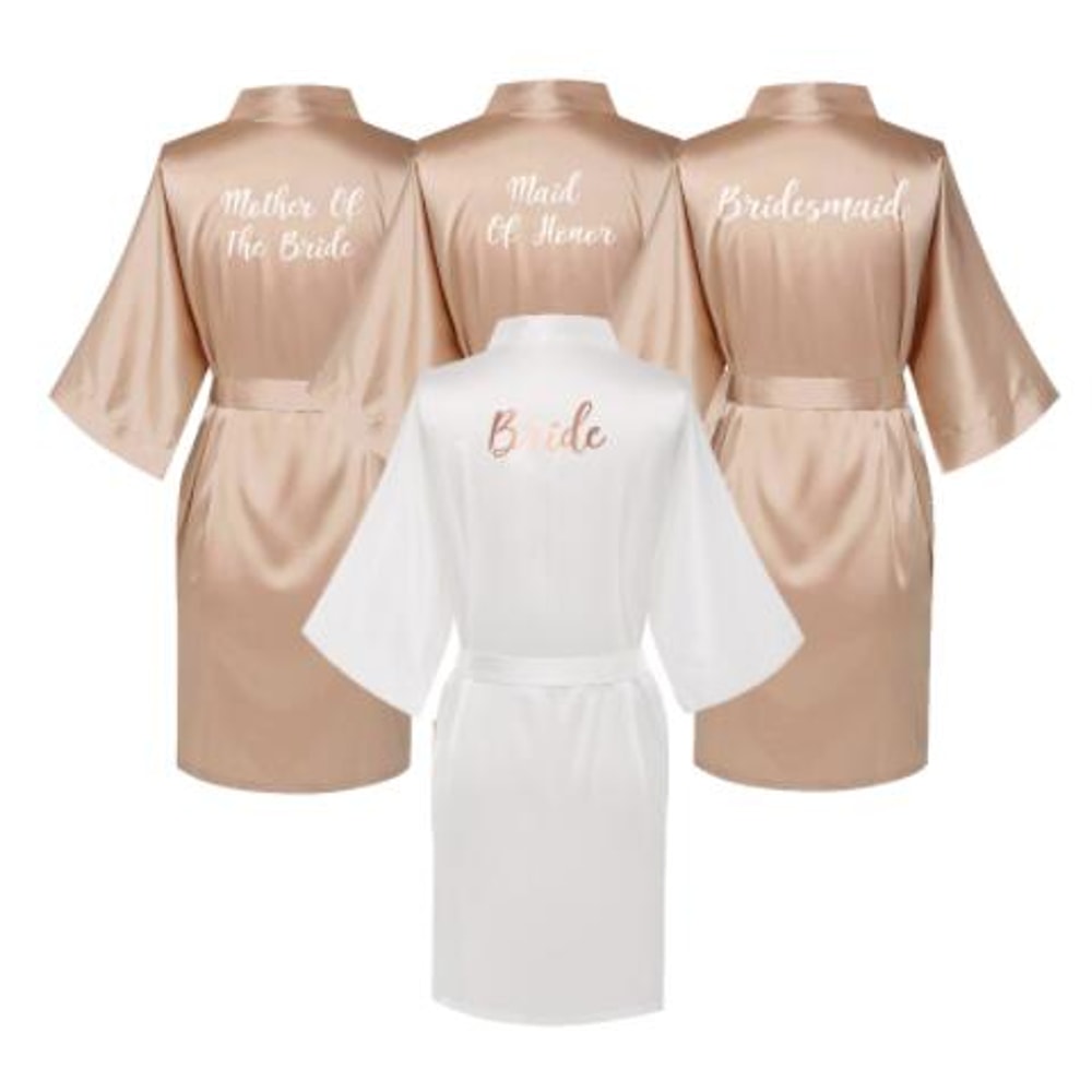 Plus Size Satin Silk Wedding Bathrobe, Bridesmaid Gown, Rose Gold Sleepwear for Maid of Honor