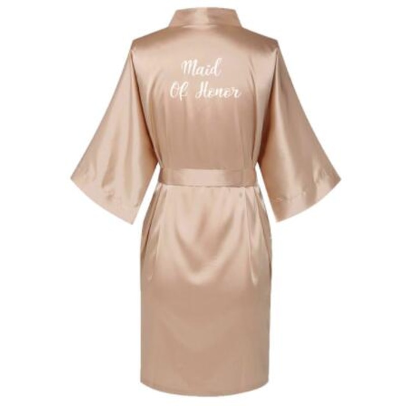 Plus Size Satin Silk Wedding Bathrobe, Bridesmaid Gown, Rose Gold Sleepwear for Maid of Honor