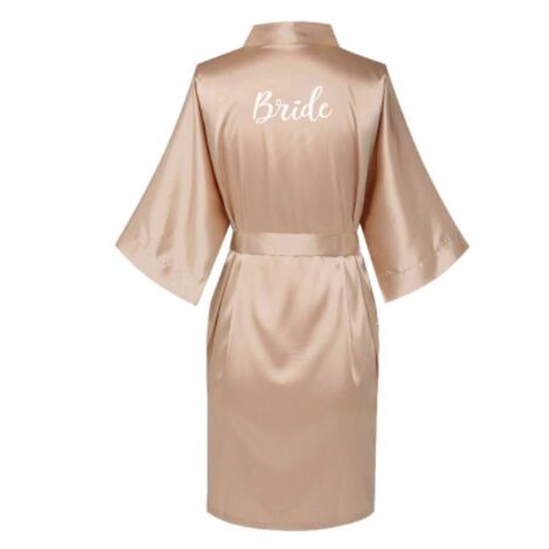 Plus Size Satin Silk Wedding Bathrobe, Bridesmaid Gown, Rose Gold Sleepwear for Maid of Honor