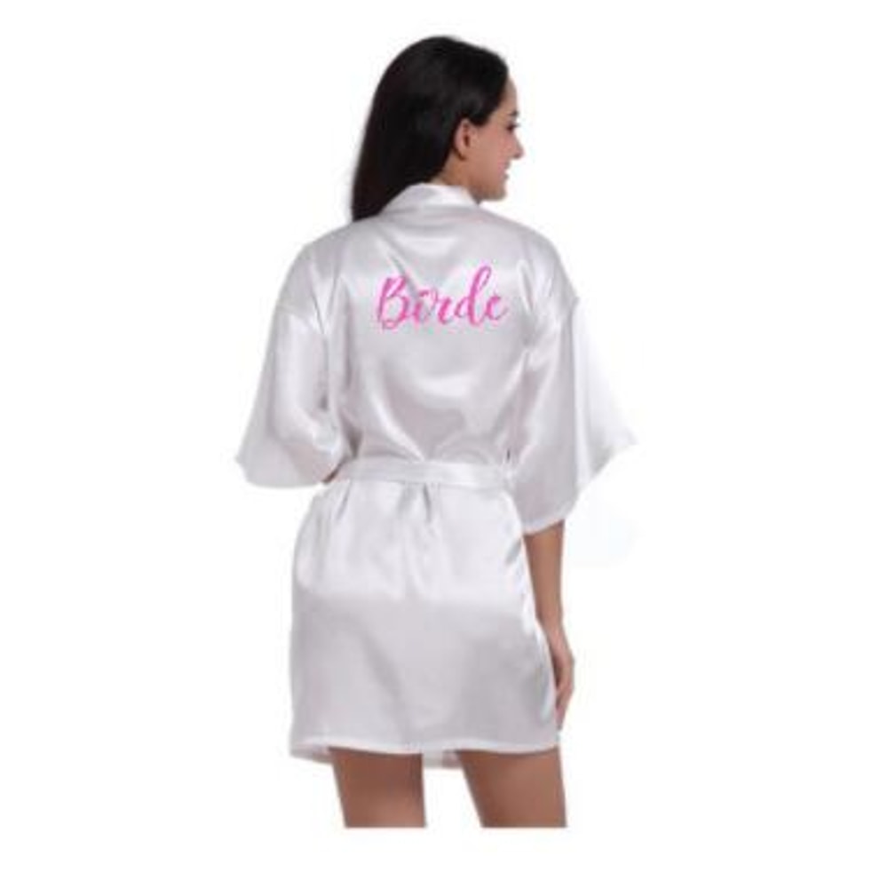 Plus Size Satin Silk Wedding Bathrobe, Bridesmaid Gown, Rose Gold Sleepwear for Maid of Honor