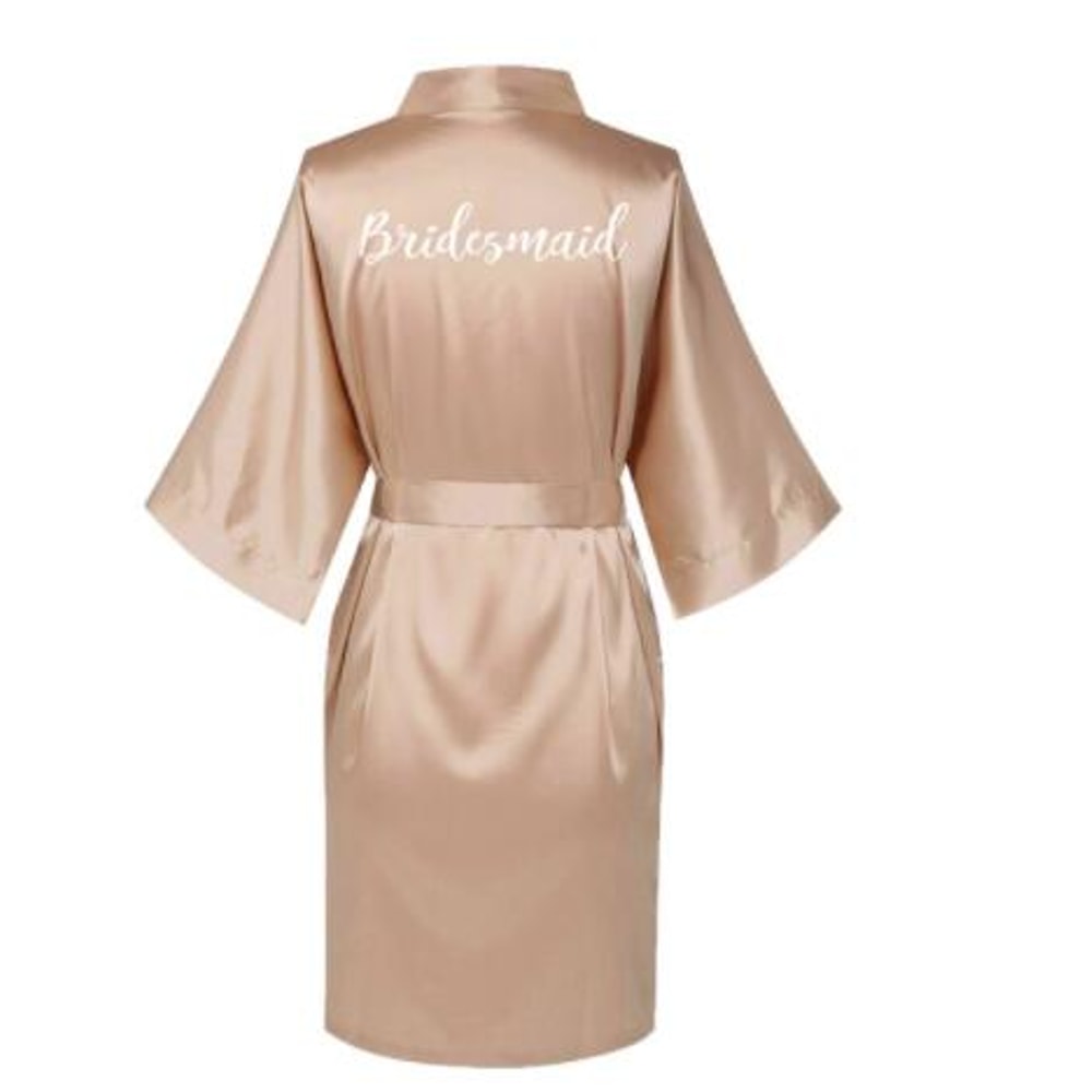 Plus Size Satin Silk Wedding Bathrobe, Bridesmaid Gown, Rose Gold Sleepwear for Maid of Honor
