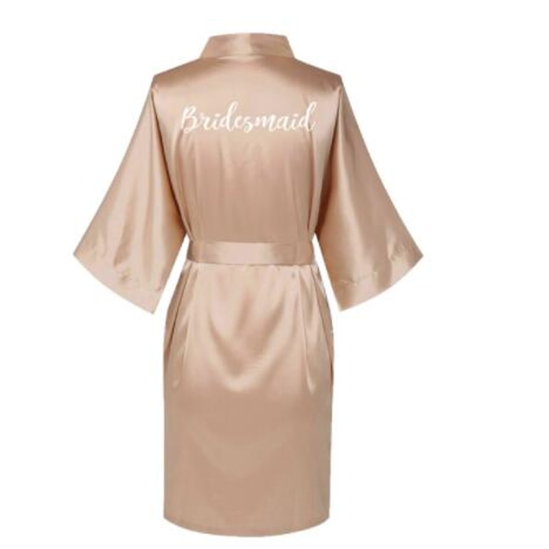 Plus Size Satin Silk Wedding Bathrobe, Bridesmaid Gown, Rose Gold Sleepwear for Maid of Honor
