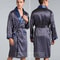 Navy Blue Stripe Men Kimono Bathrobe Gown Satin Sleepwear with Pocket Summer Lounge Wear
