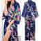 Peacock Print Satin Long Robe, Flower Kimono Bathrobe Gown for Women, Sleepwear Loungewear