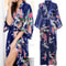 Peacock Print Satin Long Robe, Flower Kimono Bathrobe Gown for Women, Sleepwear Loungewear
