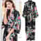Peacock Print Satin Long Robe, Flower Kimono Bathrobe Gown for Women, Sleepwear Loungewear