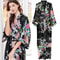 Peacock Print Satin Long Robe, Flower Kimono Bathrobe Gown for Women, Sleepwear Loungewear